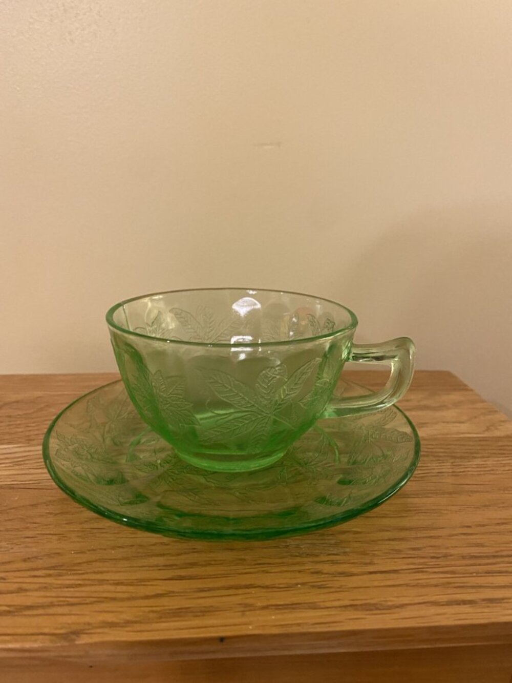 Green Depression Cup and Saucer